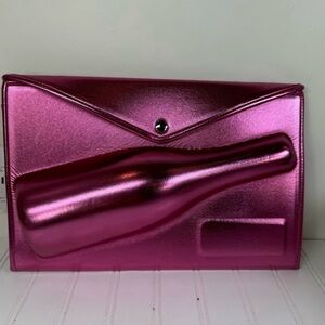8 Oak Lane pink metallic leather wine clutch bag